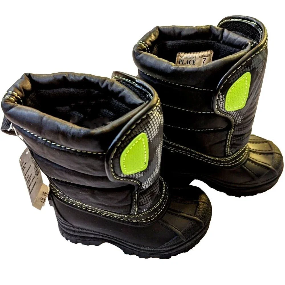 The Children's Place Toddler Boy Snow Boot Padded Winter Quilted CAMO Boot Black - Picture 5 of 10